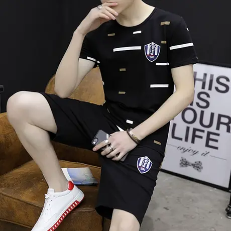 男装夏装2023新款短袖短裤套装男夏天运动两件套夏季休闲宽松潮流商品大图