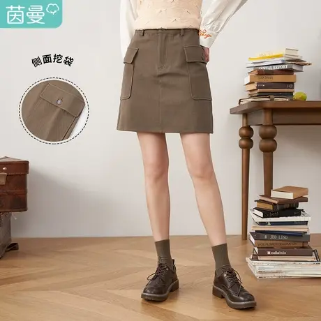 【商场同款】学院半身裙女2023春季新款口袋百搭纯棉a字裙子图片