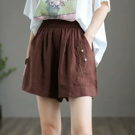 dza 文艺高腰显瘦棉麻裤子女士宽松直筒裤休闲裤新款夏季亚麻短裤图片