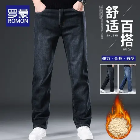 罗蒙羊羔绒加厚牛仔裤男冬季宽松直筒保暖男裤秋冬款加绒男士裤子商品大图
