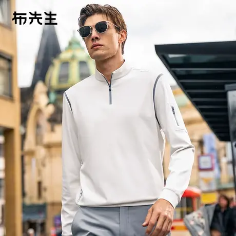 MrBu布先生拉链领长袖t恤2025早春字母印花口袋设计上衣男PT15515商品大图