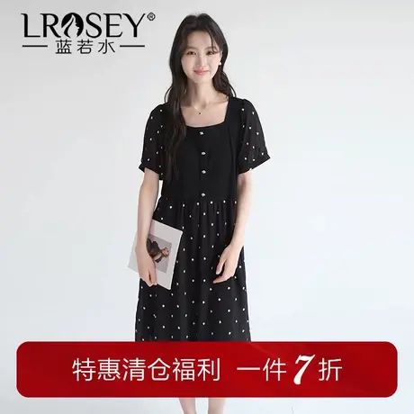 蓝若水大码女装绣花方领连衣裙2025夏装新款胖MM高腰显瘦雪纺长裙图片