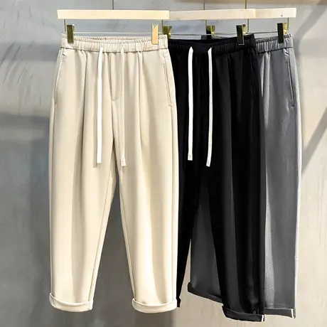 冰丝九分裤男春夏季薄款直筒宽松潮流痞帅裤子休闲垂坠感小西裤男图片