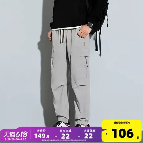 唐狮2025春季新款男休闲长裤宽松直筒束脚裤薄款灰色工装运动裤子商品大图