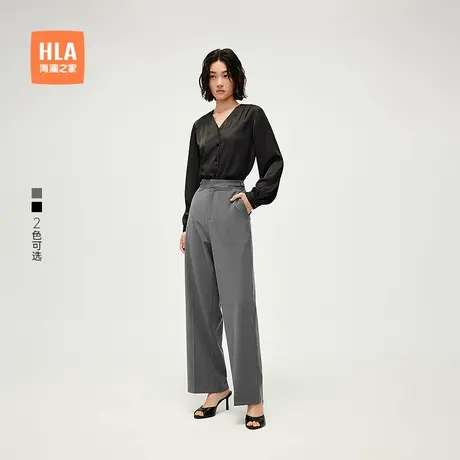 HLA/海澜之家宽松弹力西裤25春夏新款直筒通勤黑色职场正装裤子女商品大图