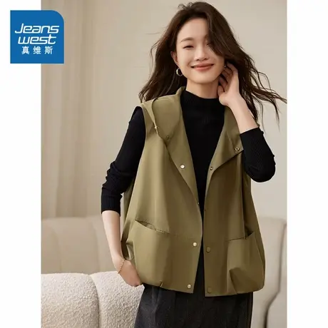 LE真维斯女款2025春季新款潮酷个性百搭时髦高街女连帽马甲上衣商品大图