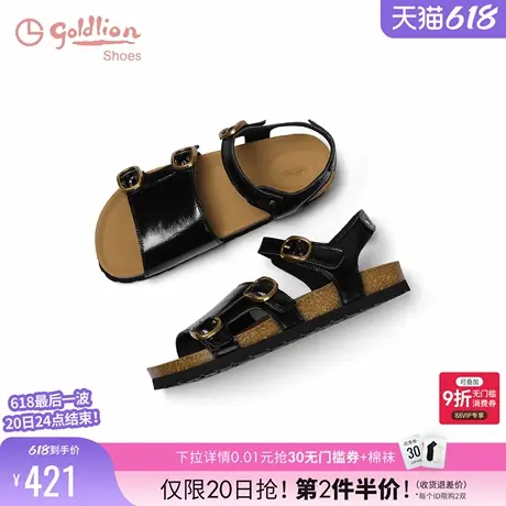 金利来罗马凉鞋女2025夏季新款女鞋时尚双扣百搭沙滩鞋平底勃肯鞋图片