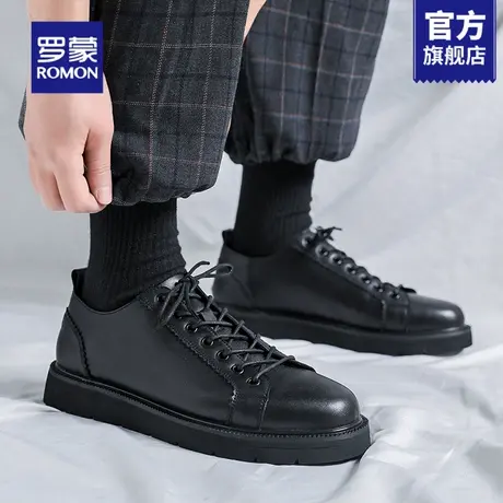 罗蒙休闲皮鞋男款2025新款夏季小黑鞋软底男鞋复古板鞋子男潮鞋RM商品大图
