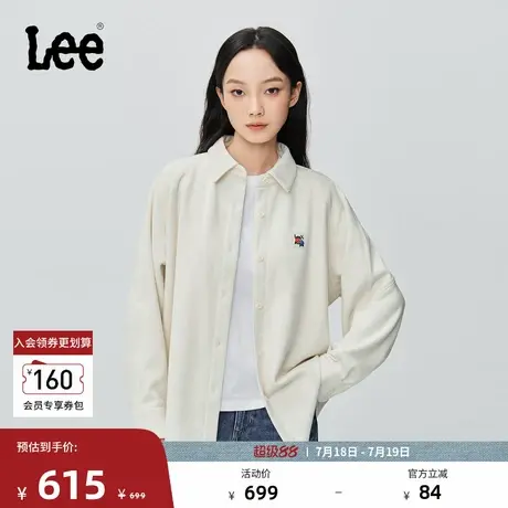 Lee25秋冬新品舒适版复合灯芯绒插肩袖米白色女长袖衬衫外套休闲图片
