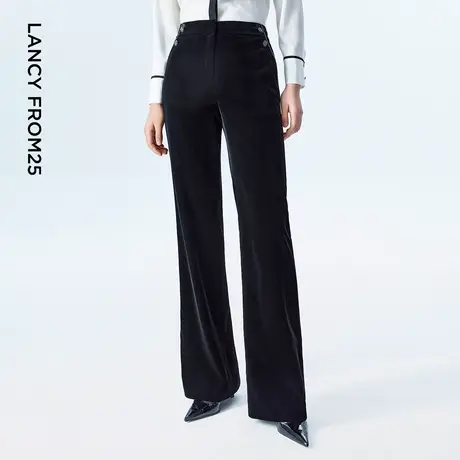 LANCY/朗姿2023秋季新款高腰法式黑色丝绒显瘦长裤女职业西装裤图片