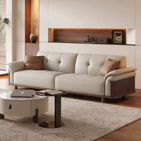 顾家家居实木橡胶木全实木沙发家用客厅现代简约头层牛皮直排沙发商品大图