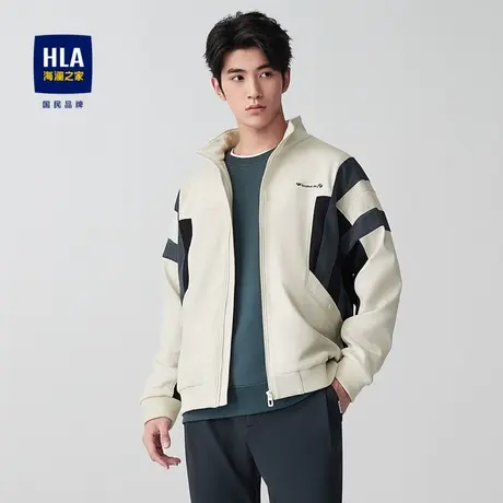 HLA/海澜之家撞色刺绣夹克2023秋季新款立领明线修饰休闲风外套男商品大图