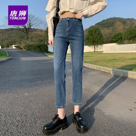 唐狮辣妹宽松直筒牛仔裤女2025年新款高腰设计感九分显瘦烟管裤AX商品大图
