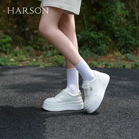 哈森/HARSON【悦动活力】25秋季新款厚底增高舒适百搭休闲小白鞋商品大图