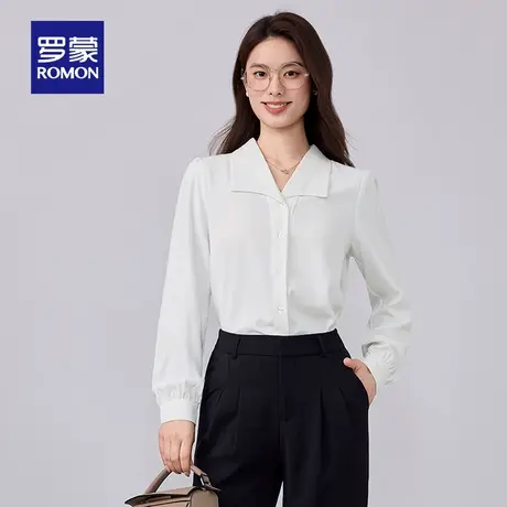 罗蒙女士简约百搭长袖衬衫2025秋季新款职业工装上衣优雅舒适衬衣商品大图