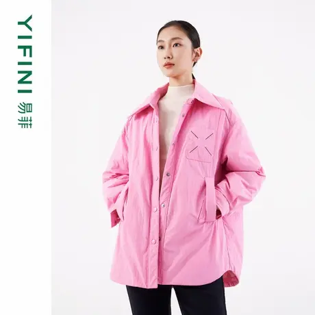 [专柜同款]Yifini/易菲宽松轻薄款百搭羽绒服女大廓型粉色外套新商品大图