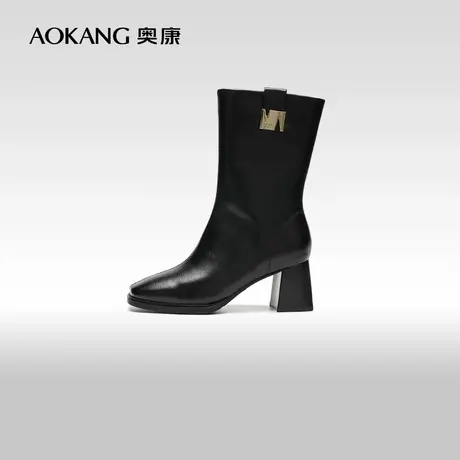奥康女鞋 冬季新款优雅气质时装靴高跟中筒靴时尚百搭时装短靴M商品大图