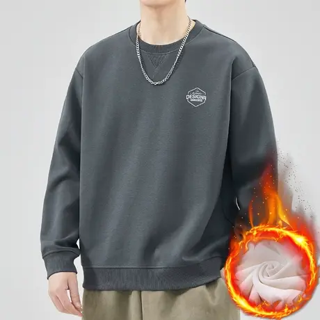 抗寒保暖男生潮牌打底衫秋冬款加绒加厚防风圆领卫衣冬季长袖上衣商品大图