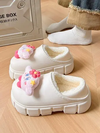 卡通可爱棉鞋女冬加绒加厚2023新款厚底防水雪地靴保暖包跟棉拖鞋商品大图