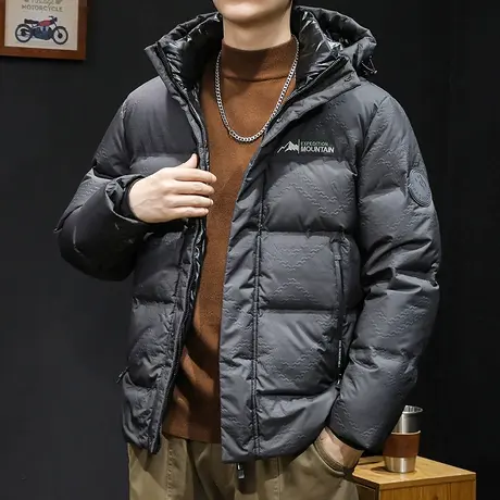 压花羽绒服男冬季连帽2023新款潮牌男装大码男士短款外套加肥加大图片