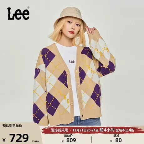 Lee商场同款23秋冬新品舒适米黄色菱格纹毛衣开衫女LWT006687CUB图片