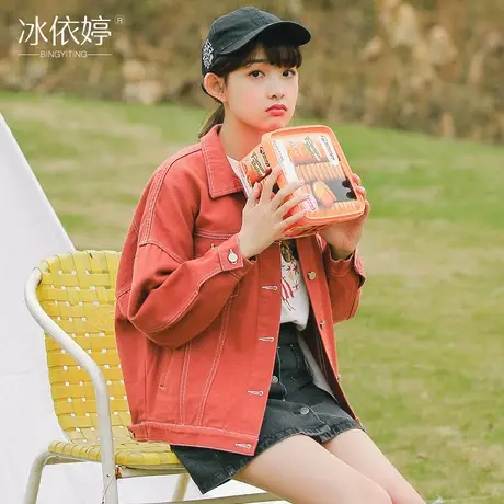 春季韩版糖果白色牛仔外套女宽松chic短款上衣bf原宿风夹克学生潮图片