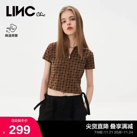 LINCCHIC金羽杰2023新款截短拉链polo领短袖女T恤夏S232FK247Y商品大图