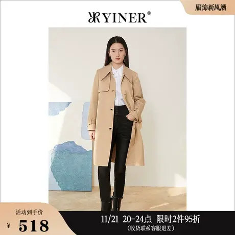 YINER音儿线上专选女装春季气质中长款单排扣风衣图片