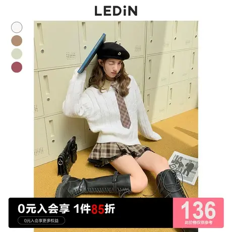 乐町多色复古毛衣女休闲秋冬新款女装上衣连帽设计感针织衫图片
