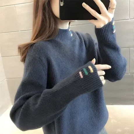 半高领毛衣女款2023新款秋冬女装外穿加厚加绒针织打底衫内搭毛衫图片