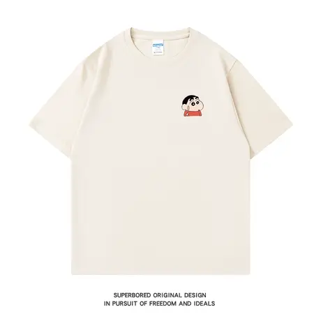 ins港风简约卡通印花短袖T恤男女夏季纯棉宽松休闲半袖体恤情侣装商品大图