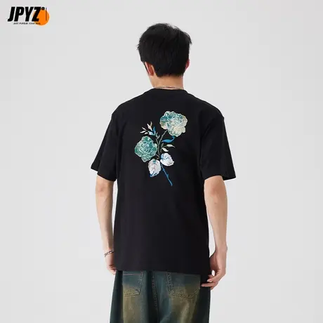 纯棉重磅短袖t恤情侣夏季ins潮牌刺绣印花男女款半袖圆领上衣服商品大图