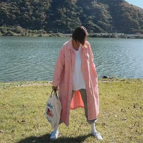 秋季新款衬衫中长款纯色外套韩版宽松休闲大码灯芯绒衬衫女外套潮图片