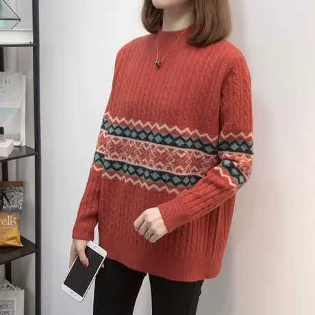 半高领红色毛衣女2023爆款秋冬新款宽松慵懒风内搭上衣加厚打底衫商品大图