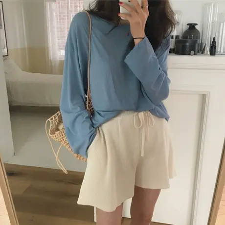 长袖t恤女2024春秋韩版学生宽松纯色内搭打底衫原宿风bf上衣ins潮图片