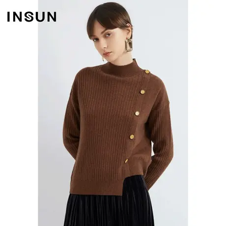 INSUN恩裳线上专选冬季牦牛绒套头拼接美拉德针织衫商品大图
