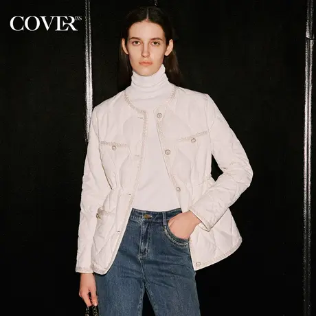 COVER冬季雪花状提花小香风羽绒服图片