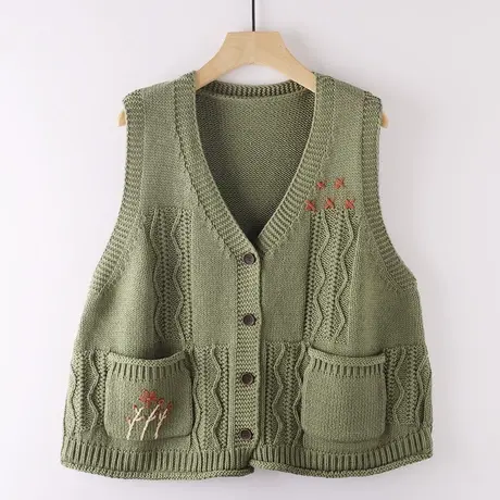 粗毛线针织毛线马甲坎肩森系文艺外搭坎肩钩花刺绣设计感短款图片