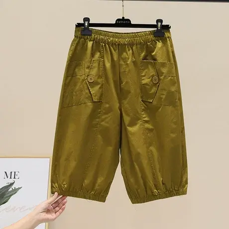 文艺复古棉麻五分灯笼裤女夏季新款松紧腰宽松休闲百搭束脚老爹裤图片