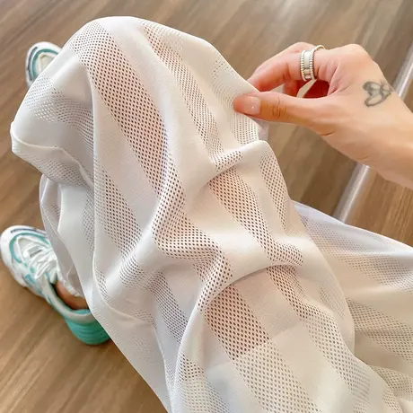 白色运动裤女夏季超薄款宽松束脚速干防蚊空调裤显瘦休闲网纱裤子商品大图