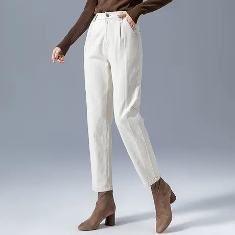 米白色牛仔裤女2023年新款春秋大码女裤九分萝卜裤妈妈裤子哈伦裤商品大图