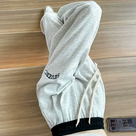 美式休闲运动裤女秋冬新款撞色拼接垂感直筒卫裤宽松阔腿街舞裤子商品大图