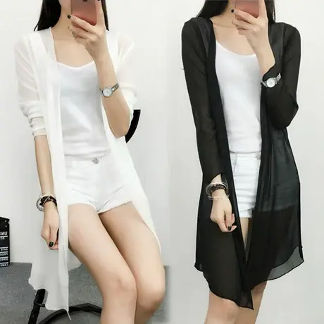 雪纺衫女夏2016中长款防晒衣薄款沙滩服大码长袖披肩防晒衫外套图片