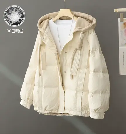 2023新款拼色连帽羽绒服女冬装90白鸭绒加厚宽松外套洋气面包服潮图片