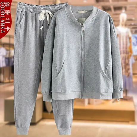 妈妈秋装套装新款开衫卫衣加肥加大码女装休闲运动裤两件套200斤图片