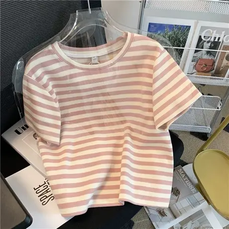 条纹短袖t恤女夏季新款宽松ins超火原宿风半袖体恤chic港味上衣服商品大图