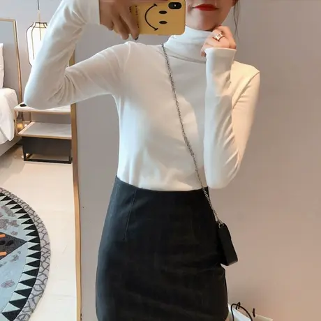 莫代尔高领打底衫女2024春秋冬内搭堆领长袖T恤百搭洋气黑色上衣商品大图