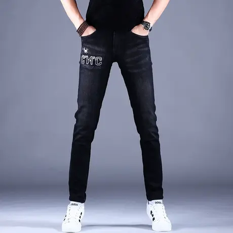 男士刺绣牛仔裤男秋冬男款2023新款修身小脚弹力休闲裤子高端潮牌商品大图