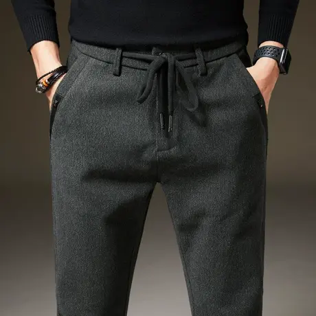 春季男裤磨毛呢裤子男士休闲长裤直筒2024新款秋冬款冬季中年爸爸商品大图