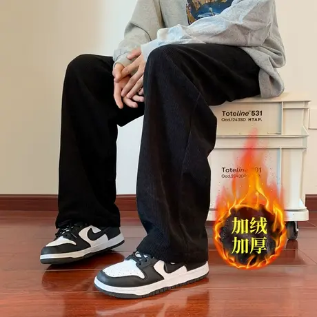 美式灯芯绒裤子男垂感宽松直筒加绒加厚卫裤潮牌阔腿秋冬休闲长裤商品大图